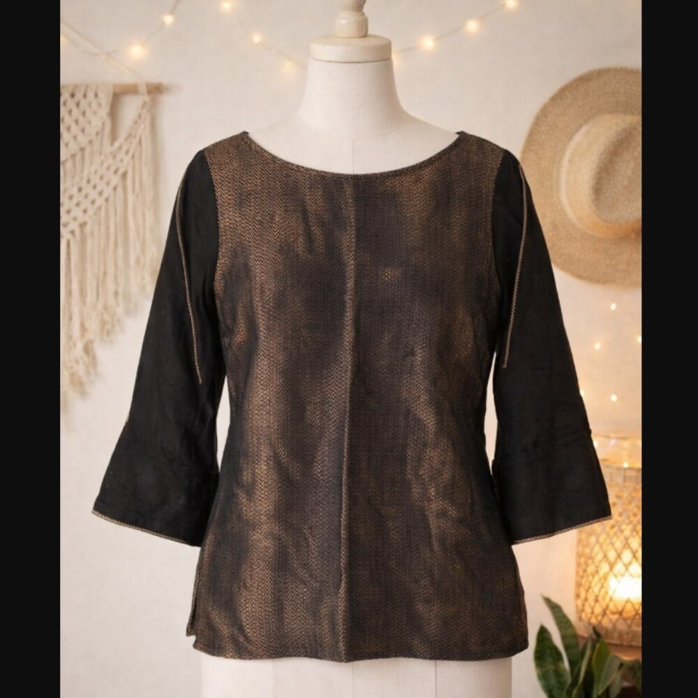Vintage Fabindia Silk Blouse M Chevron India Quiet Luxury Boho Artisan Textile